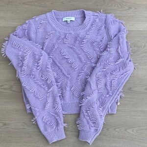 Milly Pastel Lavender Fringe Crew Sweater